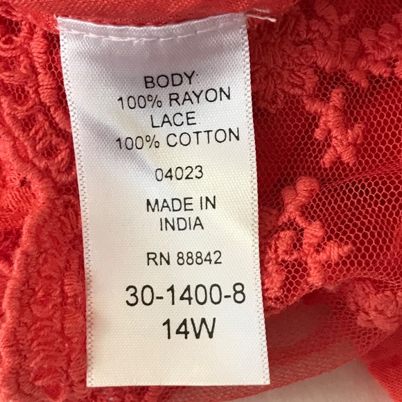 ROAMANS Lace Embroidered Tunic Babydoll Rayon Coral Women’s Plus Size 14W 1X - Picture 16 of 16